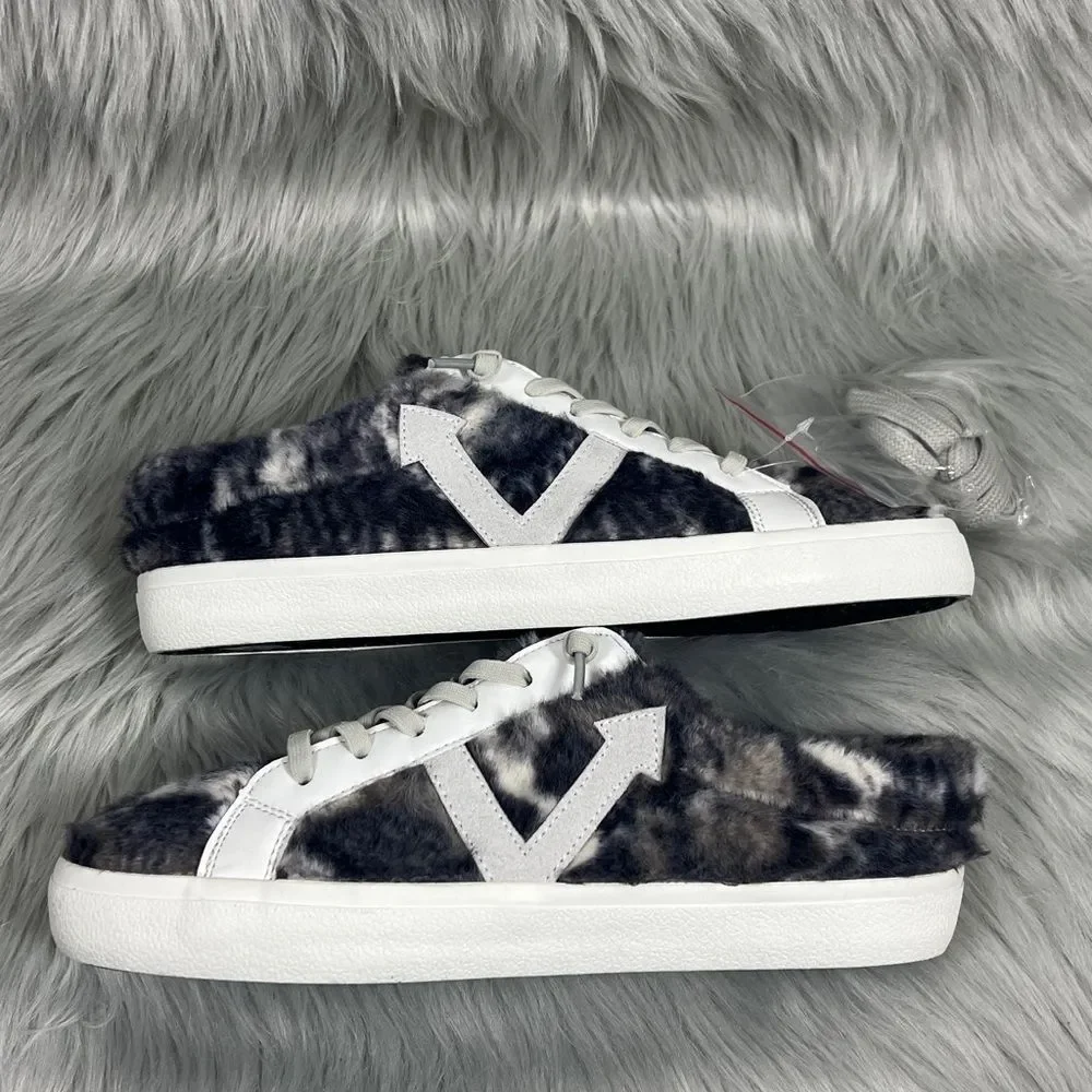 NWT Vintage Havana Gray and White Furry Slip-On Sneakers